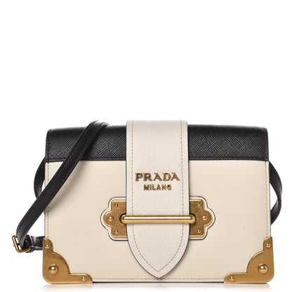 Prada City Calf Saffiano Cahier Bag Talco Black 1 of 6
