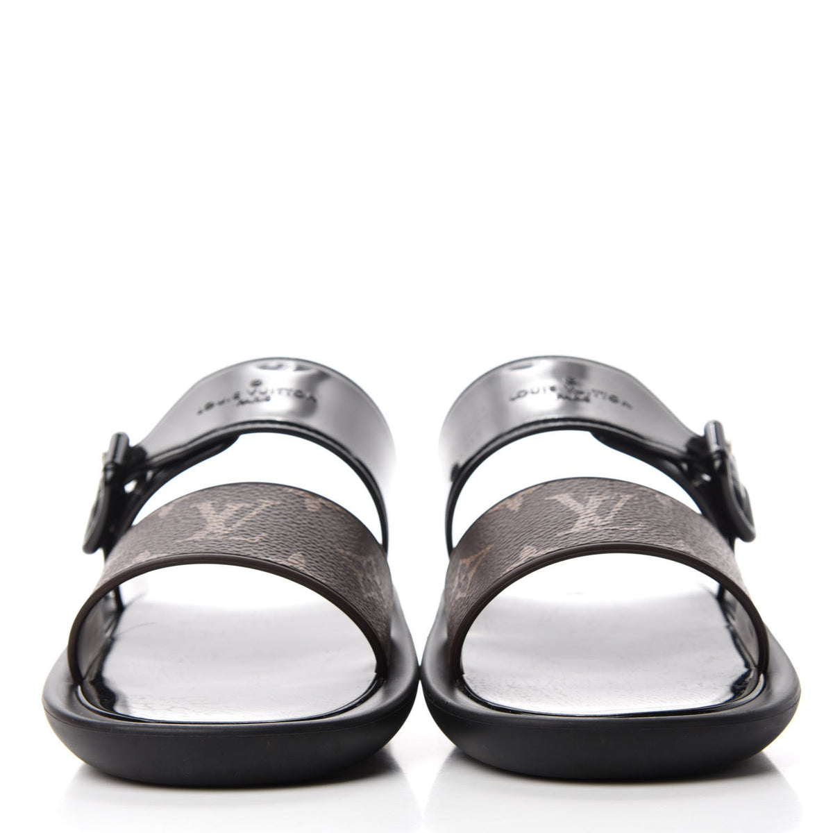 Monogram Sunbath Flat Mule Sandals 35 Black