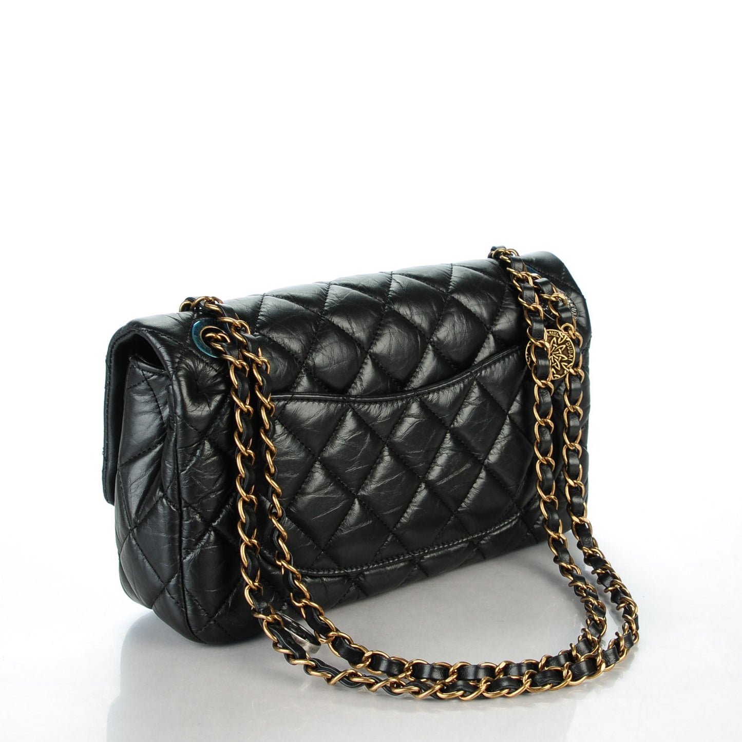 Aged Calfskin Quilted Medium Medallion Flap Black