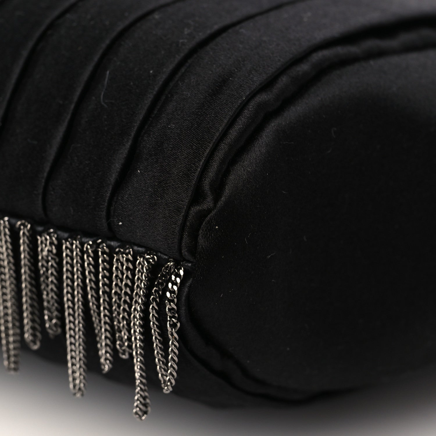 Chanel Satin Vertical Pleats Chain Fringe Evening Bag Black 8 of 9