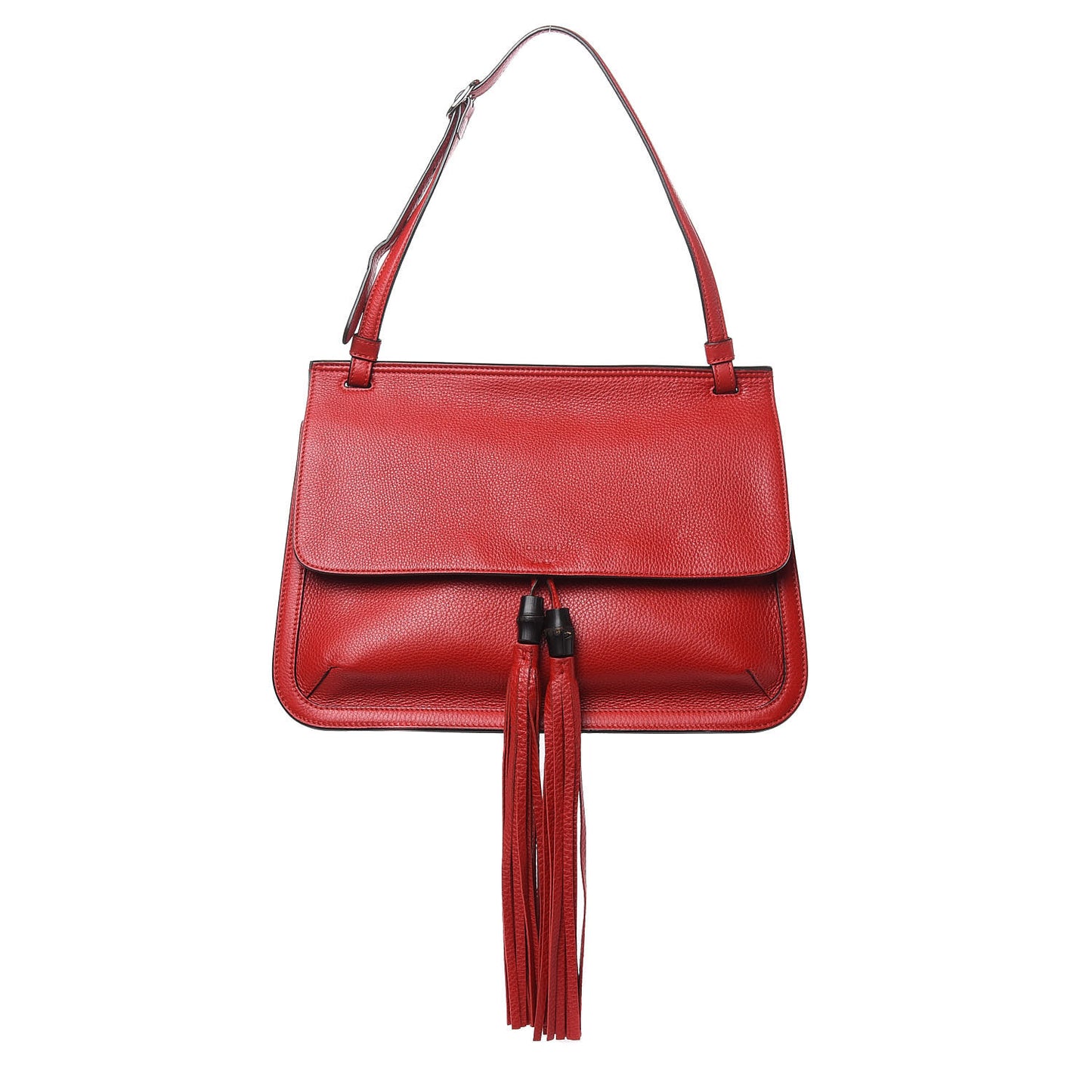 Pebbled Calfskin Bamboo Daily Flap Shoulder Bag Red
