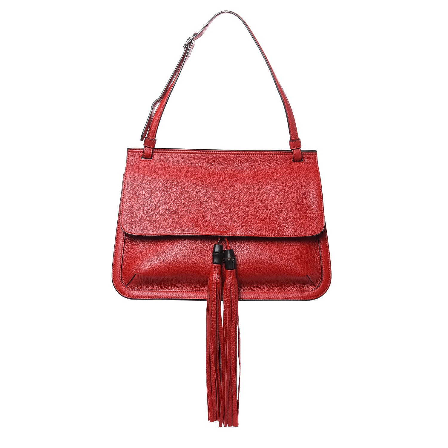 Gucci Pebbled Calfskin Bamboo Daily Flap Shoulder Bag Red 1 of 10