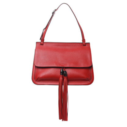 Gucci Pebbled Calfskin Bamboo Daily Flap Shoulder Bag Red 1 of 10