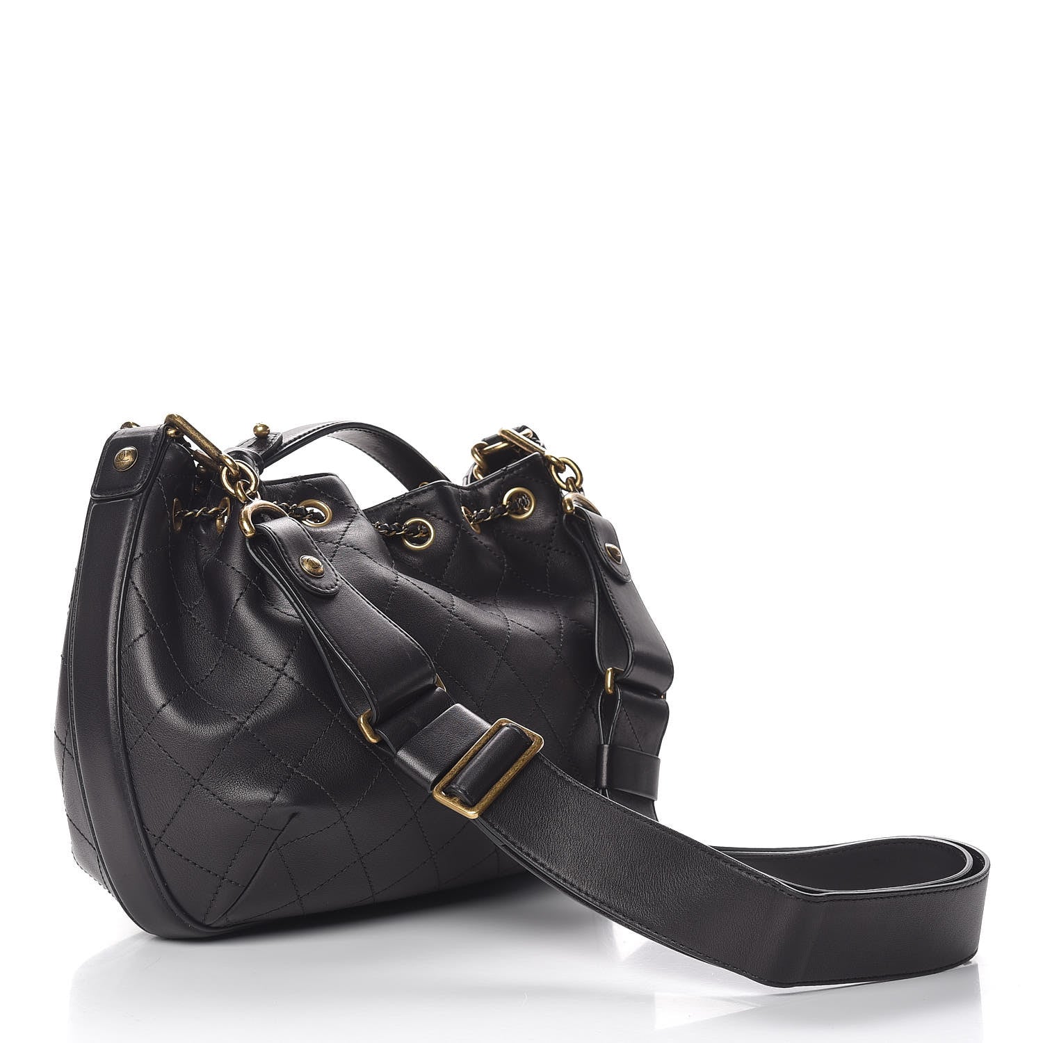 Chanel Calfskin Stitched Medium Drawstring CC Bag Black 4 of 13