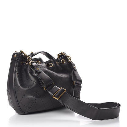 Chanel Calfskin Stitched Medium Drawstring CC Bag Black 4 of 13