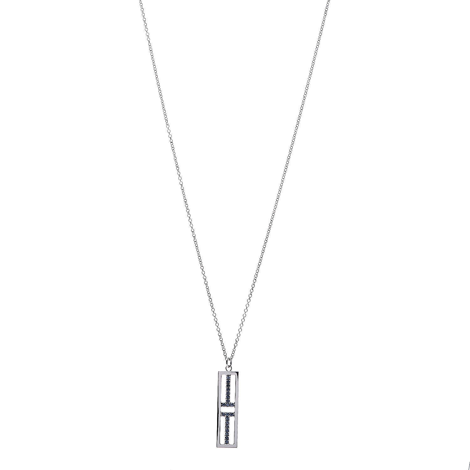 Tiffany 18K White Gold Blue Sapphire T Open Vertical Bar Pendant Necklace 1 of 7