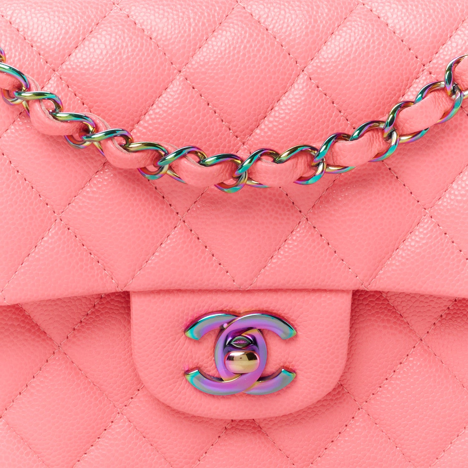 Chanel Caviar Quilted Rainbow Medium Double Flap Coral Pink 9 of 13