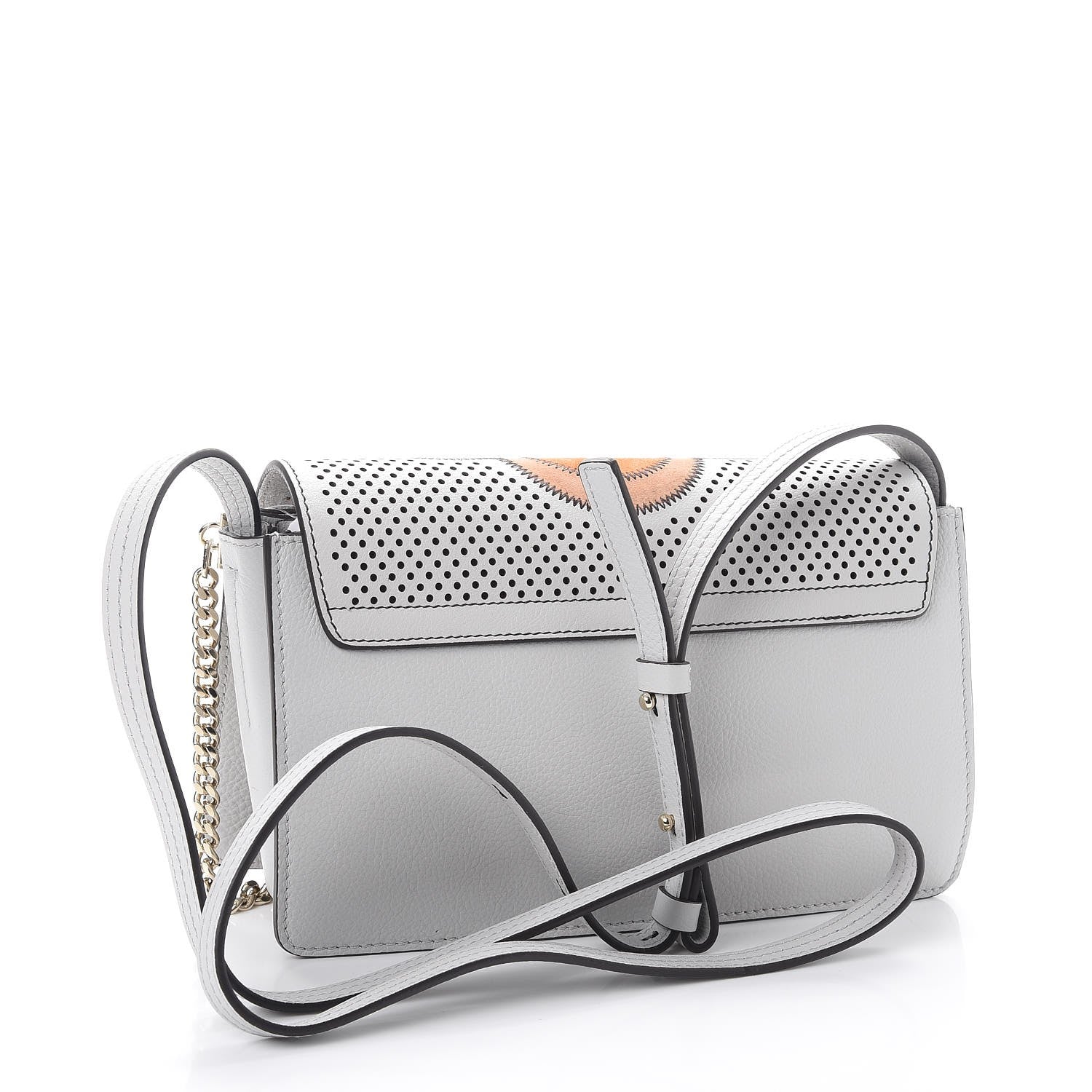 Chloe Calfskin Suede Paisley Patchwork Perforated Small Faye Shoulder Bag Airy Grey 3 of 7