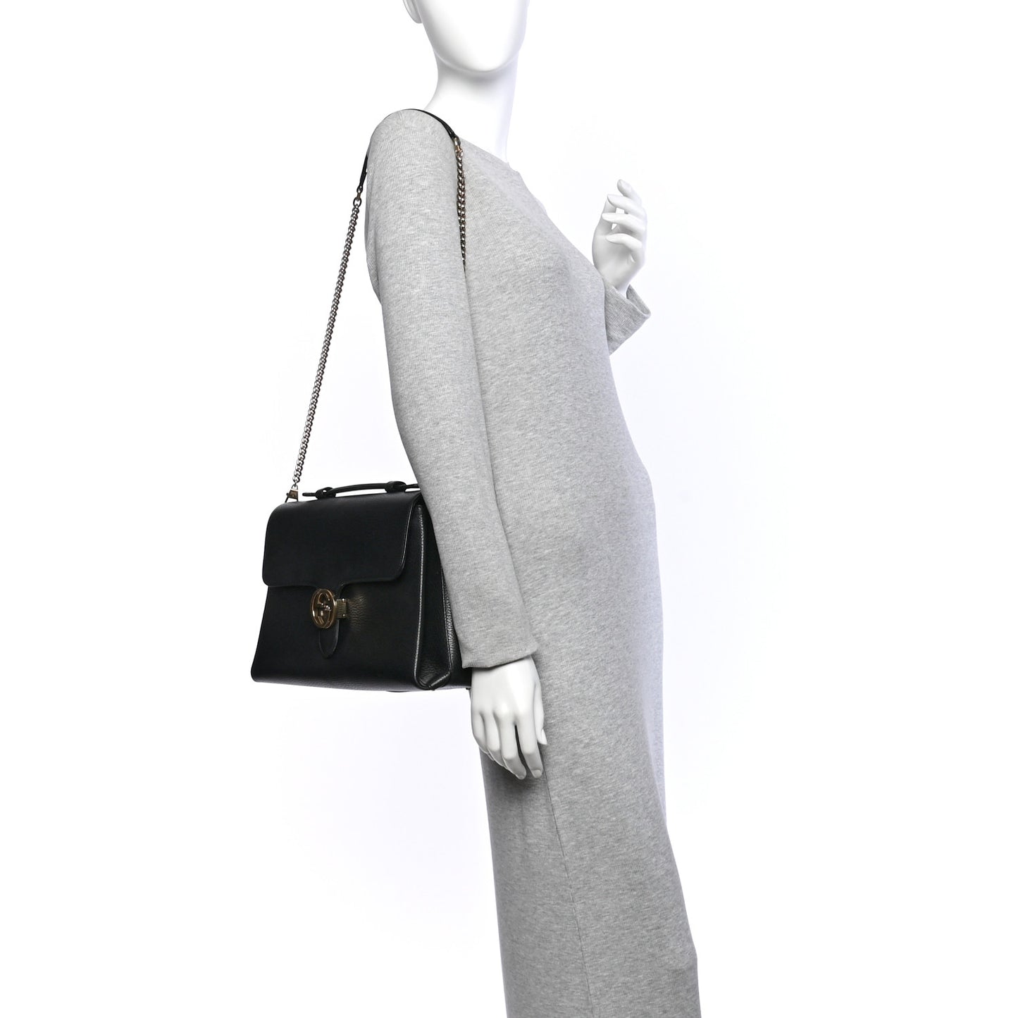 Dollar Calfskin Medium Interlocking G Top Handle Shoulder Bag Black