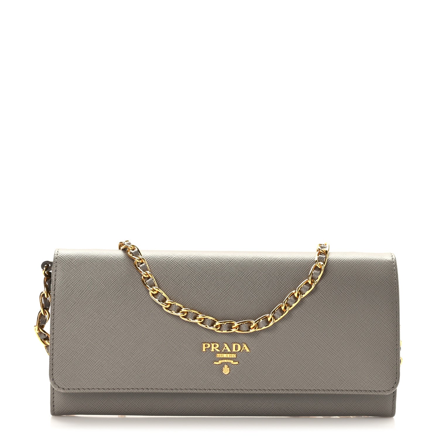 Prada Saffiano Metal Oro Chain Wallet Argilla 1 of 9