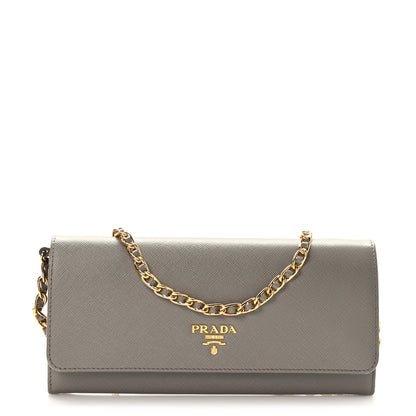 Prada Saffiano Metal Oro Chain Wallet Argilla 1 of 9