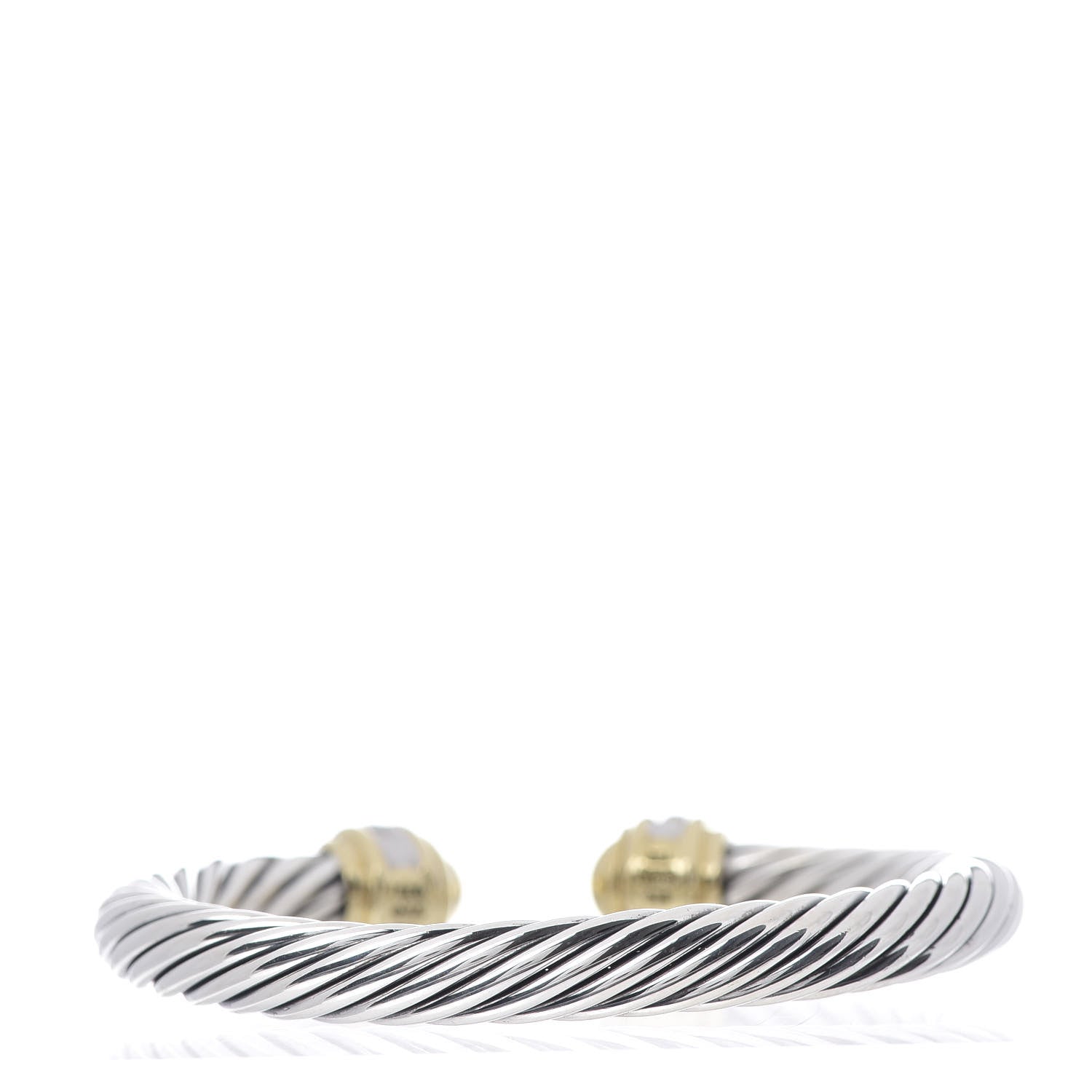 David Yurman Sterling Silver 18K Yellow Gold Diamond 7mm Cable Classics Dome Bracelet 3 of 5