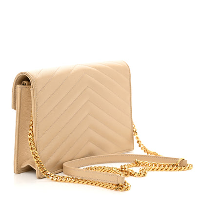 Saint Laurent Grain De Poudre Matelasse Chevron Monogram Envelope Chain Wallet Nude Powder 3 of 13
