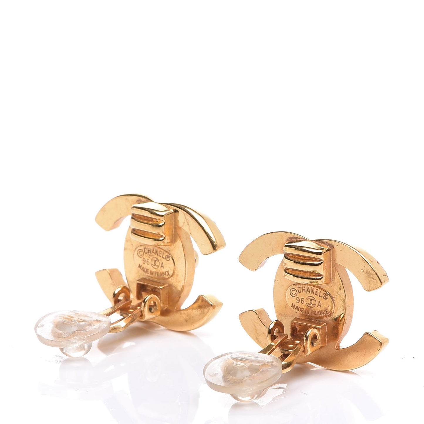 Crystal CC Turnlock Clip On Earrings Gold