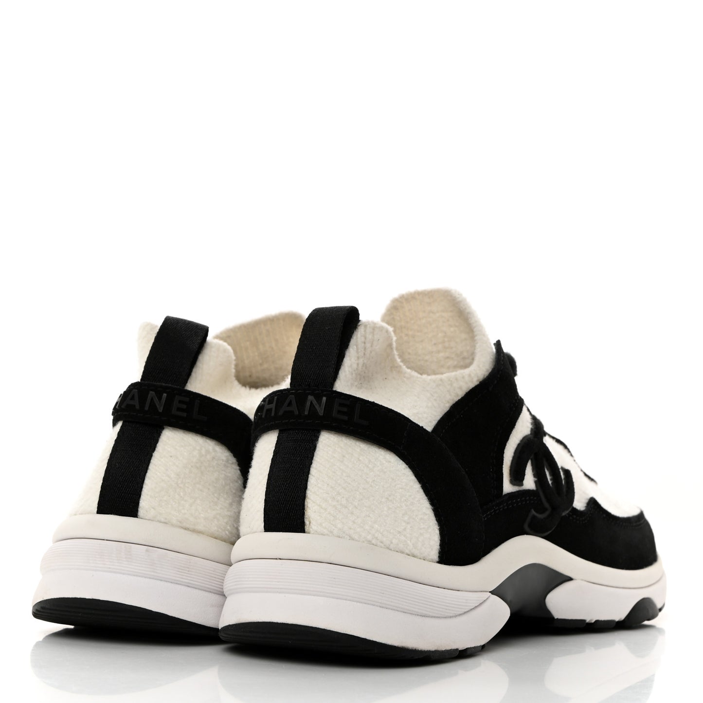 Fabric Suede Calfskin CC Sneakers 38.5 White Black