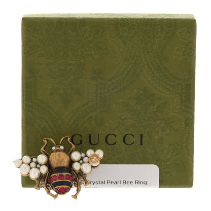 Gucci Metal Crystal Pearl Bee Ring S Aged Gold 5 of 5
