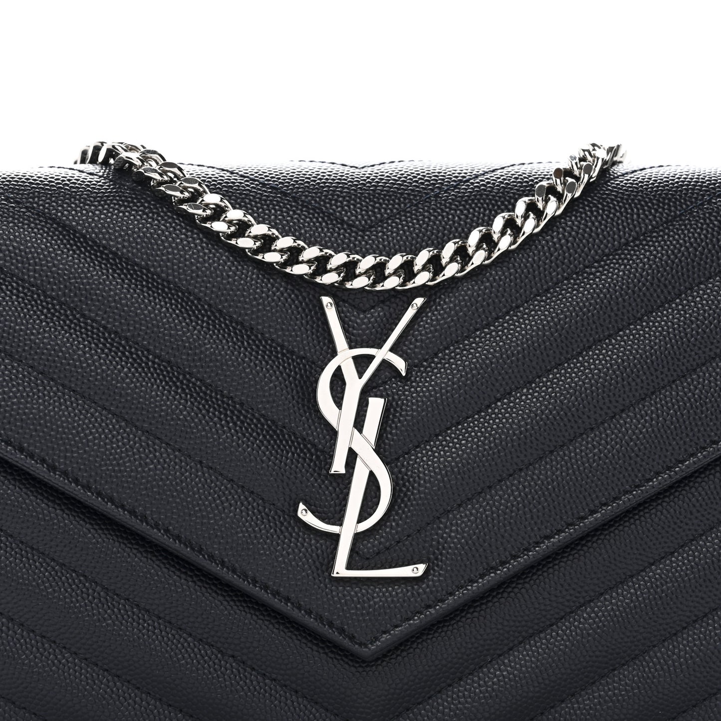Grain De Poudre Matelasse Chevron Monogram Chain Wallet Deep Marine