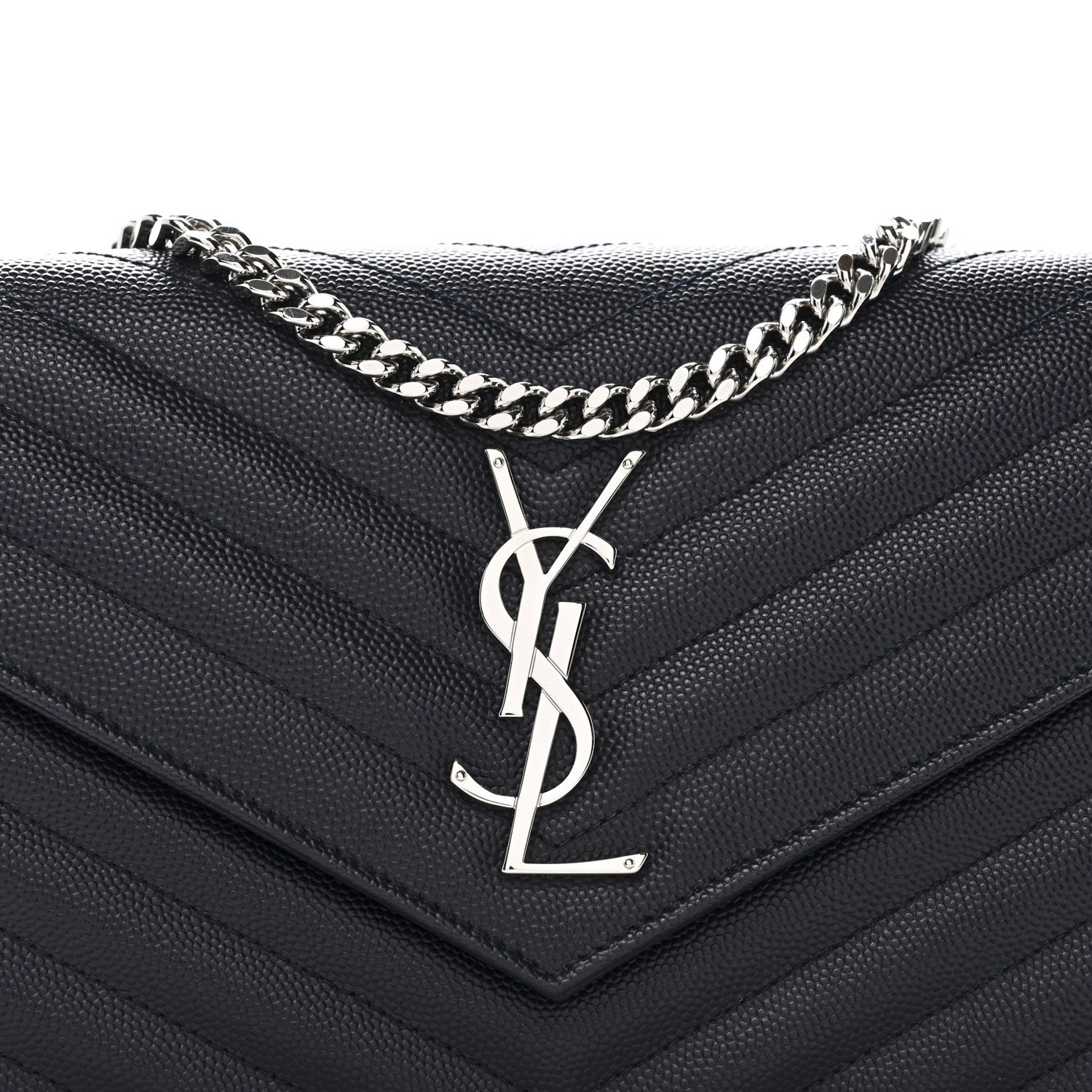 Saint Laurent Grain De Poudre Matelasse Chevron Monogram Chain Wallet Deep Marine 7 of 10