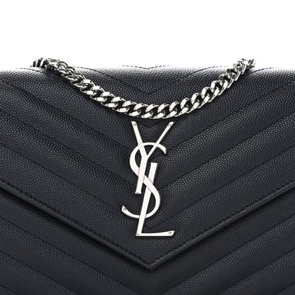 Saint Laurent Grain De Poudre Matelasse Chevron Monogram Chain Wallet Deep Marine 7 of 10