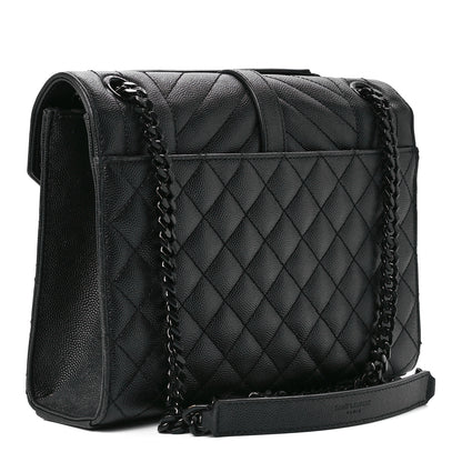 Saint Laurent Grain De Poudre Textured Mixed Matelasse Triquilt Medium Monogram Monochrome Satchel Black 3 of 12