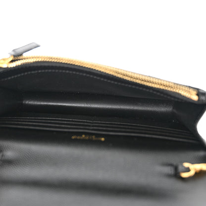 Saint Laurent Grain De Poudre Matelasse Chevron Monogram Envelope Chain Wallet Black 5 of 11