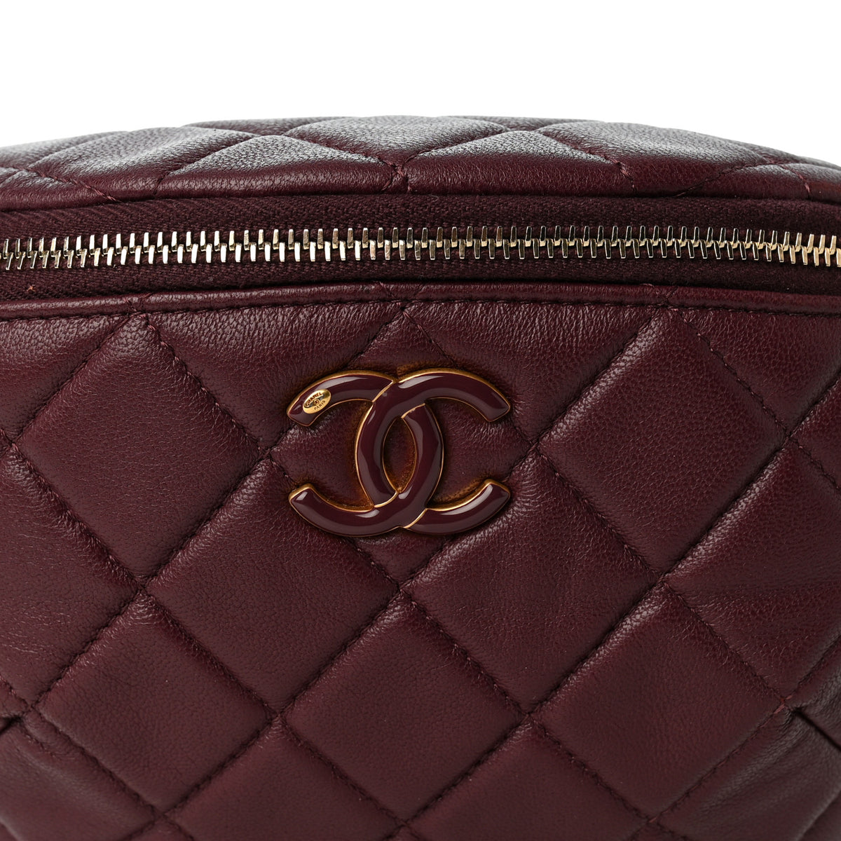 Shiny Lambskin Enamel Quilted Waist Bag Fanny Pack Burgundy