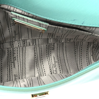 Salvatore Ferragamo Hammered Calfskin Gancini Flap Blue 5 of 9