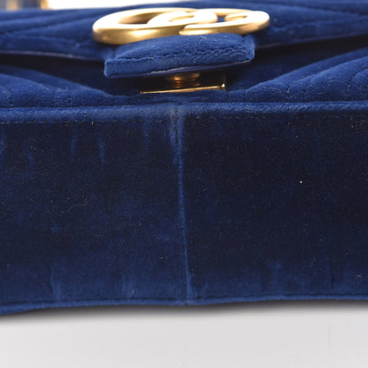 Gucci Velvet Matelasse Mini GG Marmont Shoulder Bag Cobalt Blue 11 of 12