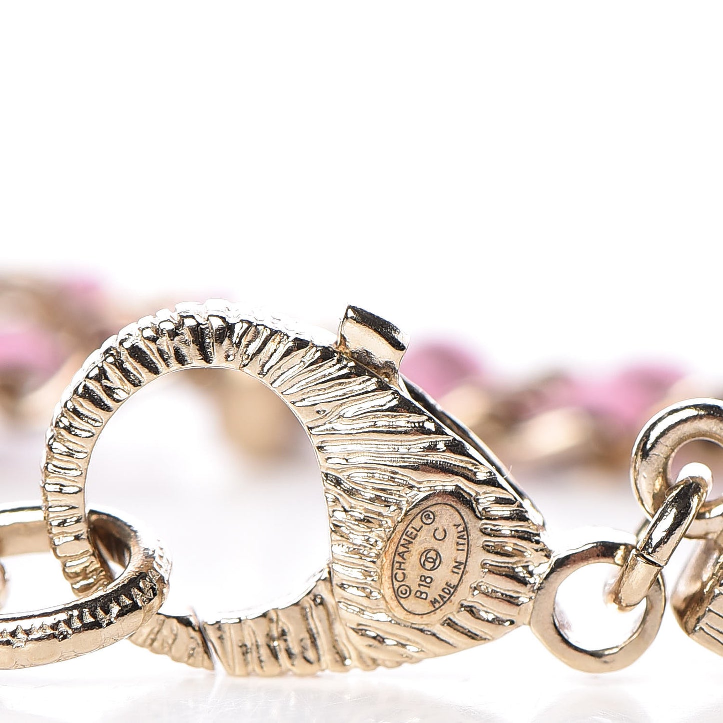 Metal Lambskin CC Chain Link Bracelet Pink