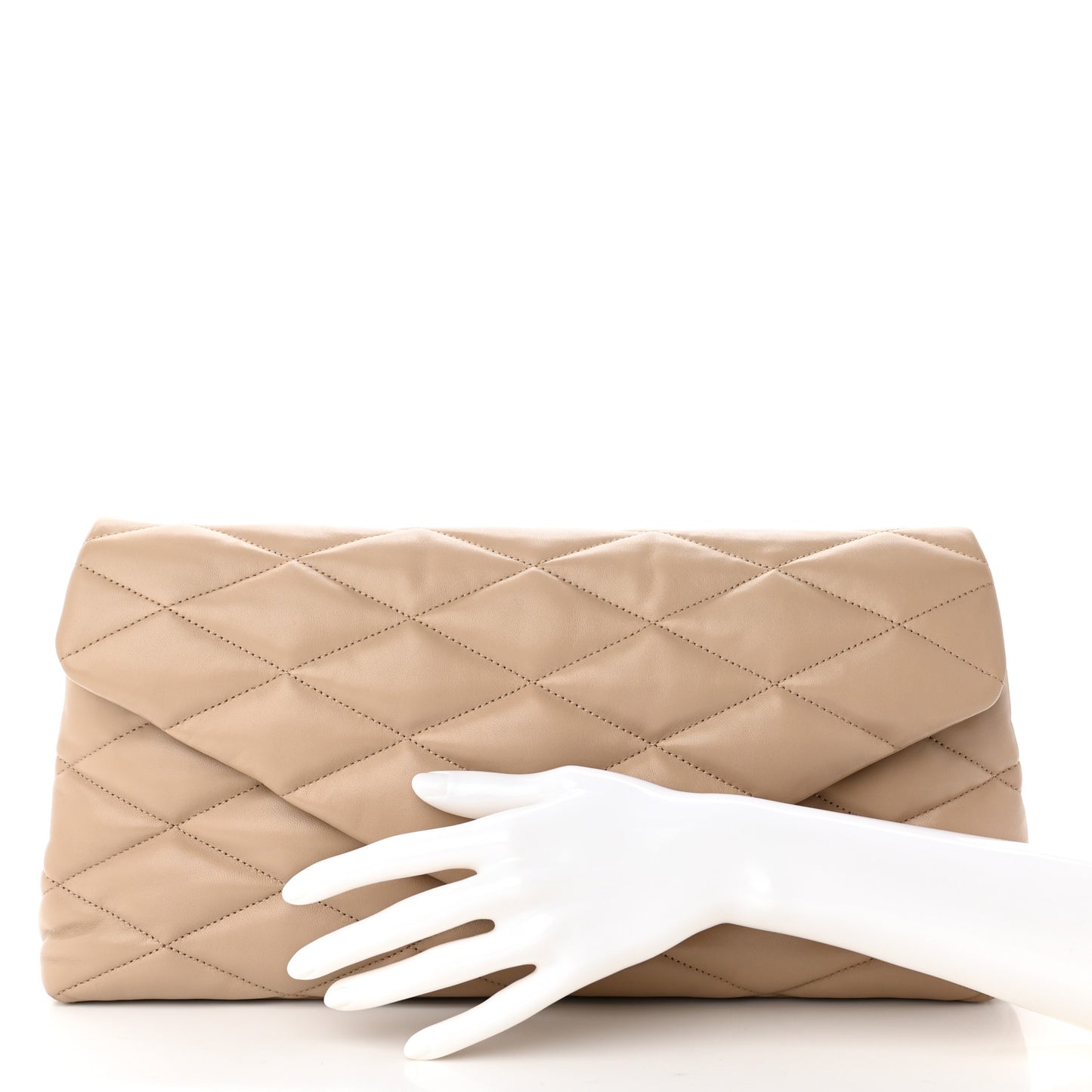 Lambskin Quilted Sade Puffer Envelope Clutch Dark Beige