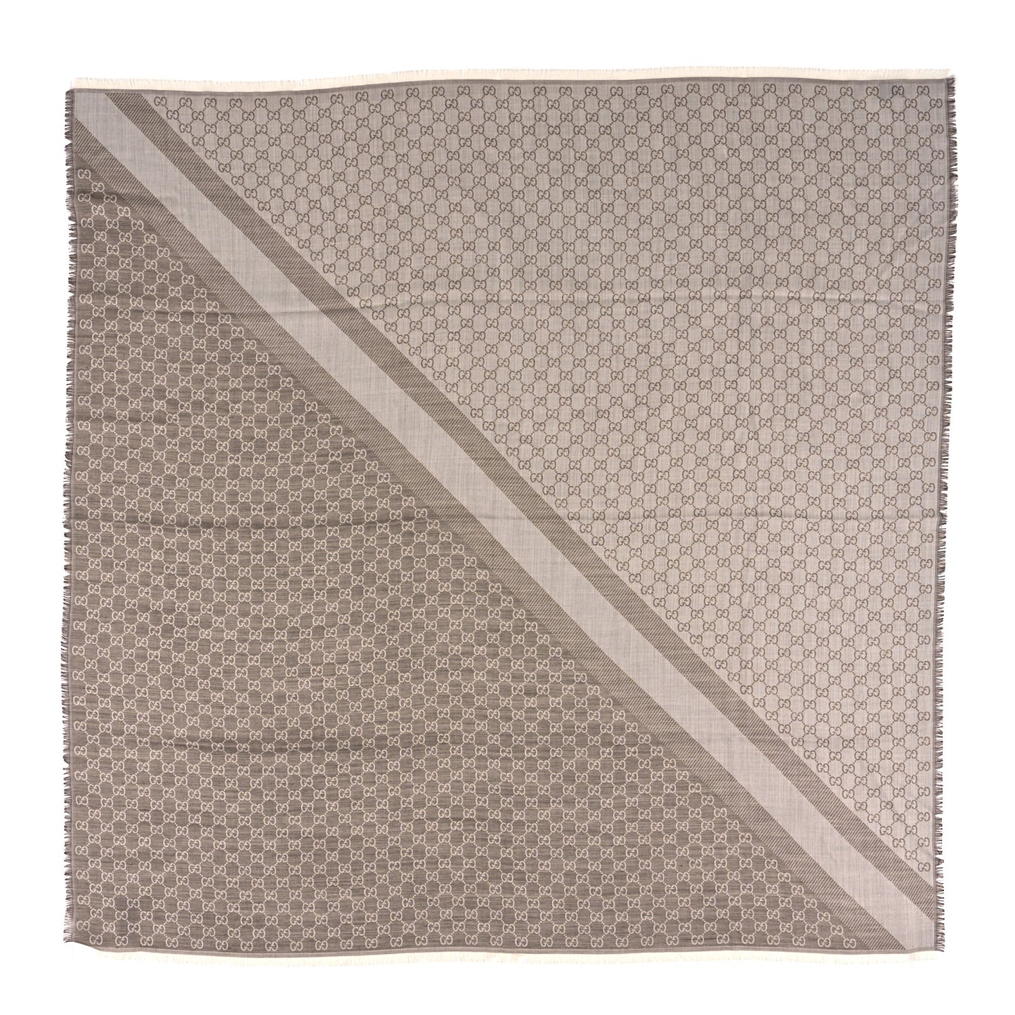 Wool Silk Monogram GGWeb Fringe Shawl Bitume Ivory