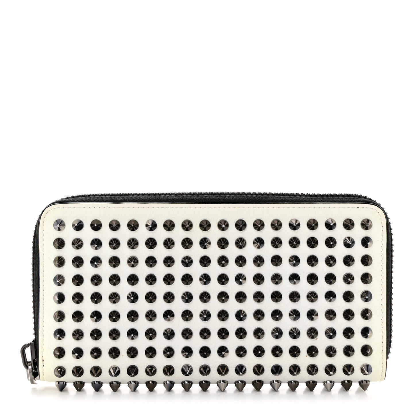 Calfskin Panettone Spiked Zip Around Wallet White