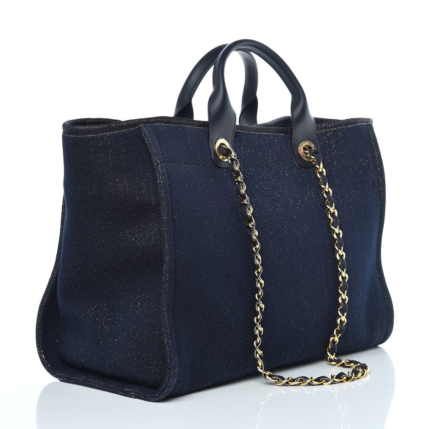 Lurex Canvas Medium Deauville Tote Navy Blue Gold