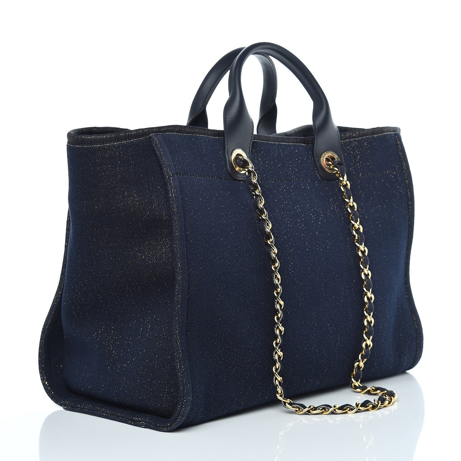 Chanel Lurex Canvas Medium Deauville Tote Navy Blue Gold 4 of 12