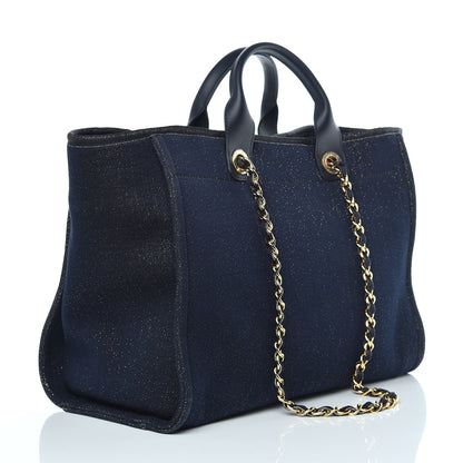 Chanel Lurex Canvas Medium Deauville Tote Navy Blue Gold 4 of 12