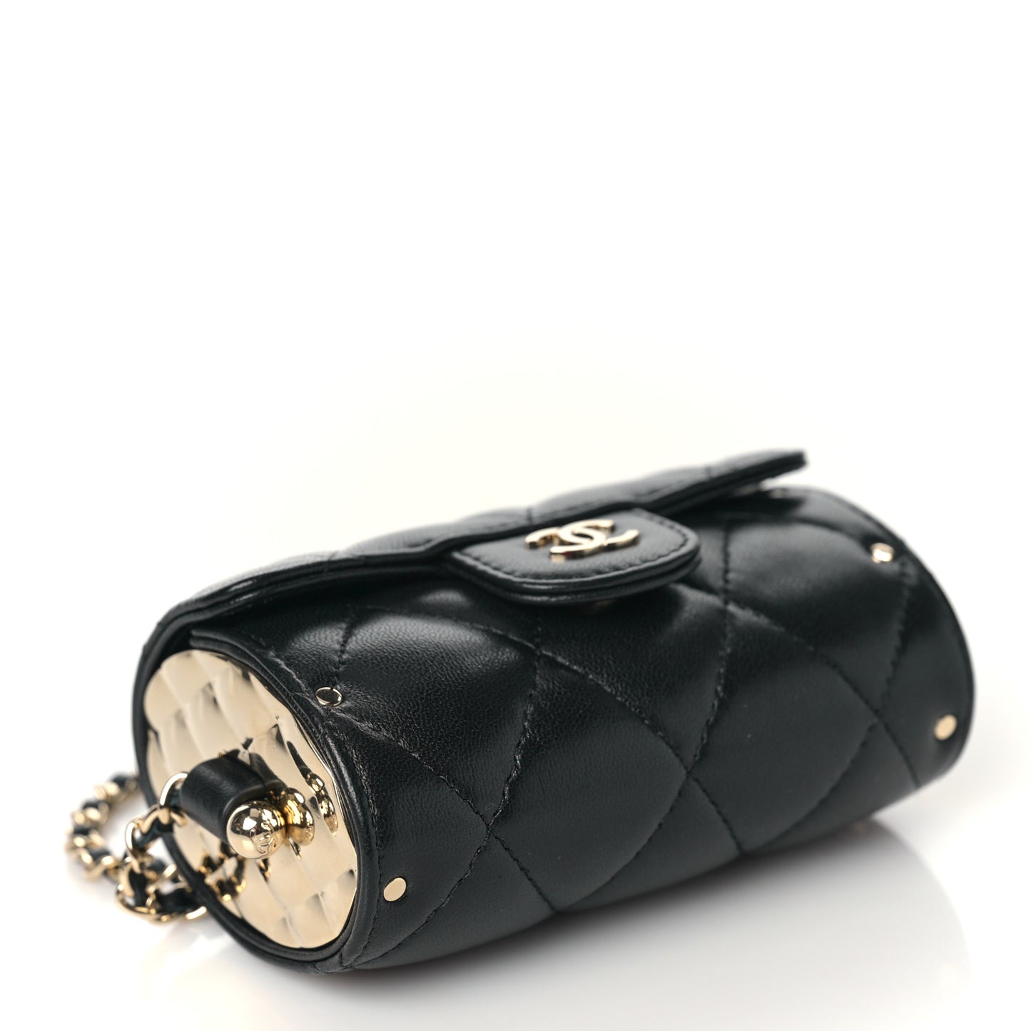 Lambskin Quilted Box Of Secrets Card Holder With Chain Black