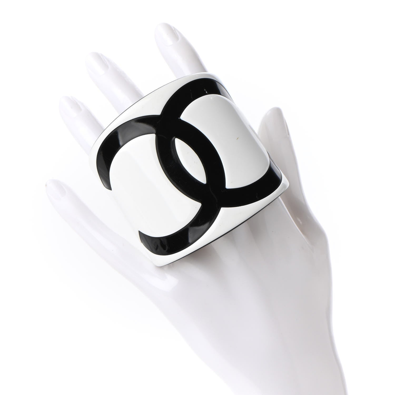 Chanel Resin CC Cuff White Black 2 of 4
