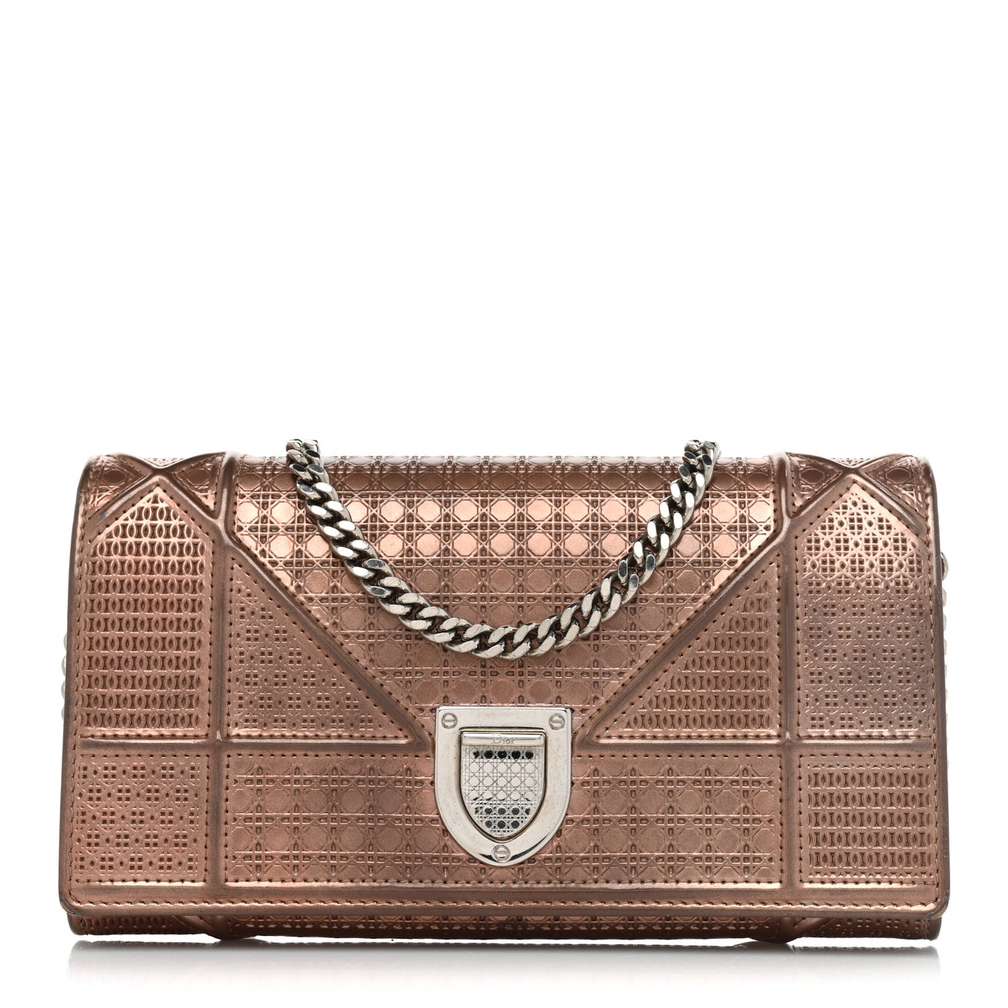 Metallic Patent Micro-Cannage Diorama Croisiere Chain Wallet Hyper Pink
