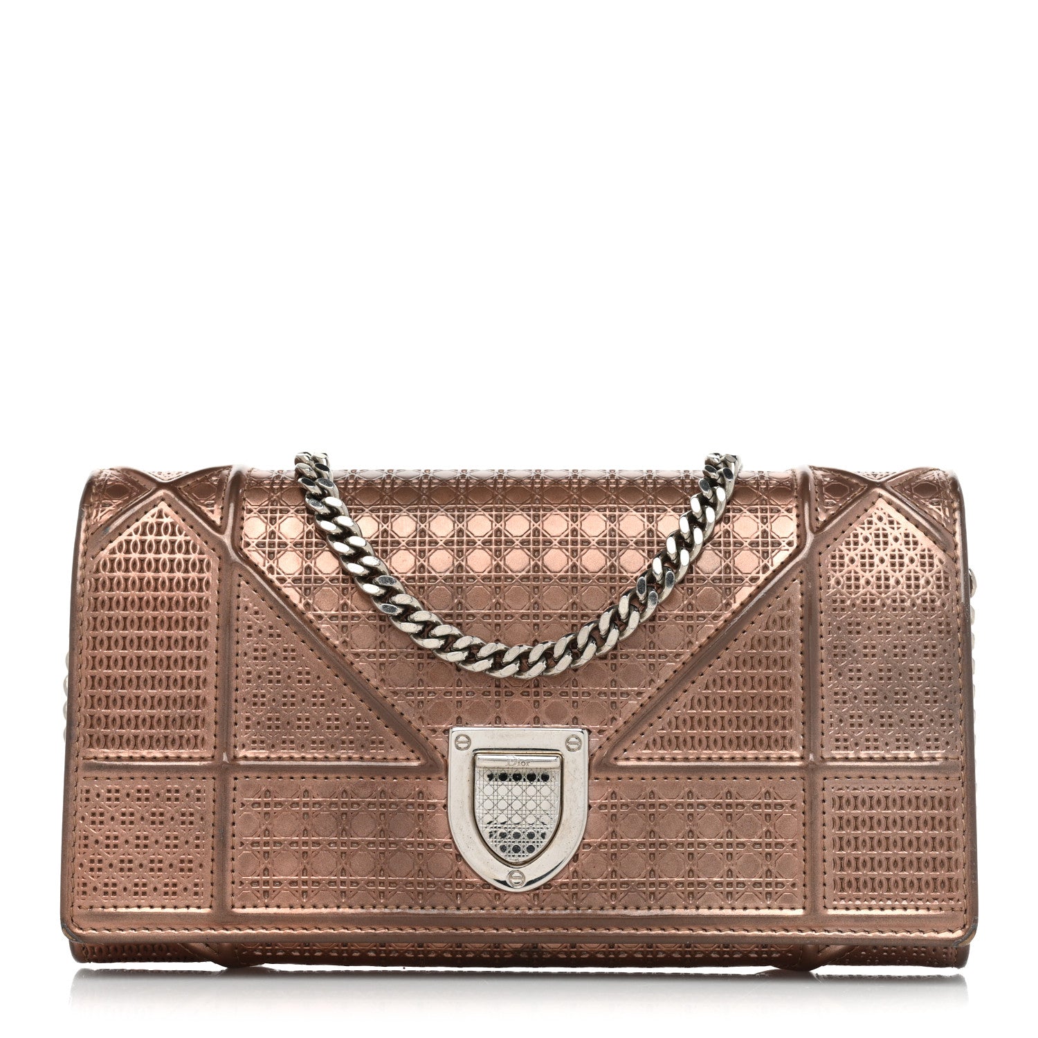 Christian Dior Metallic Patent Micro-Cannage Diorama Croisiere Chain Wallet Hyper Pink 1 of 17