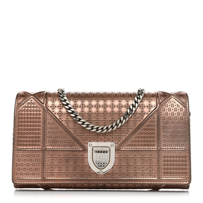 Christian Dior Metallic Patent Micro-Cannage Diorama Croisiere Chain Wallet Hyper Pink 1 of 17