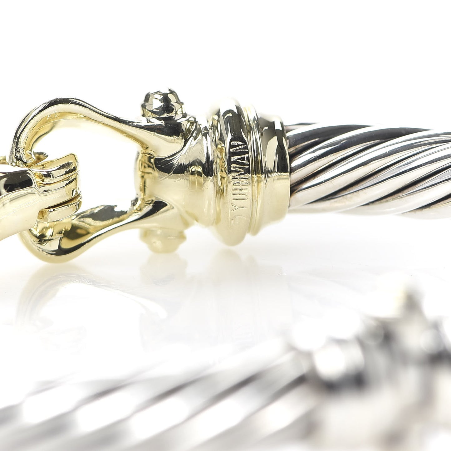 Sterling Silver 14K Yellow Gold 7mm Cable Classic Buckle Bracelet