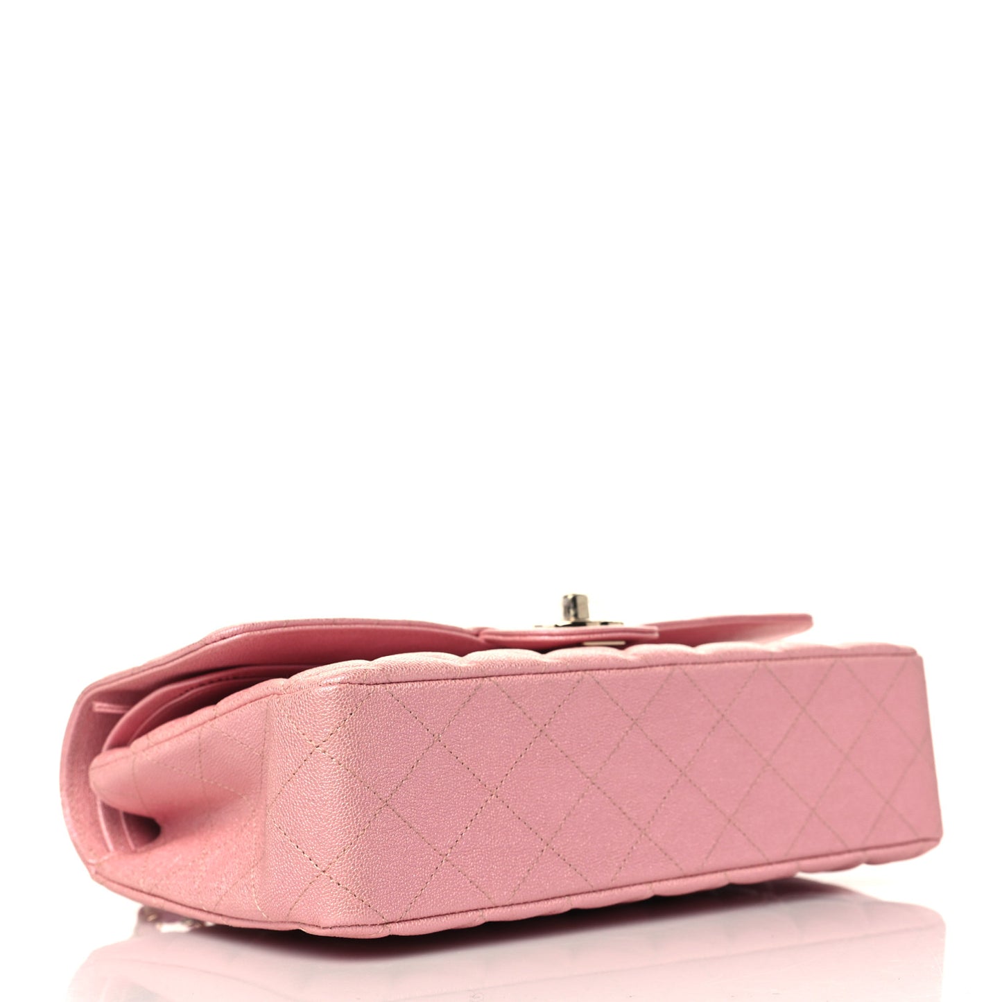 Iridescent Caviar Quilted Medium Double Flap Rose Pink