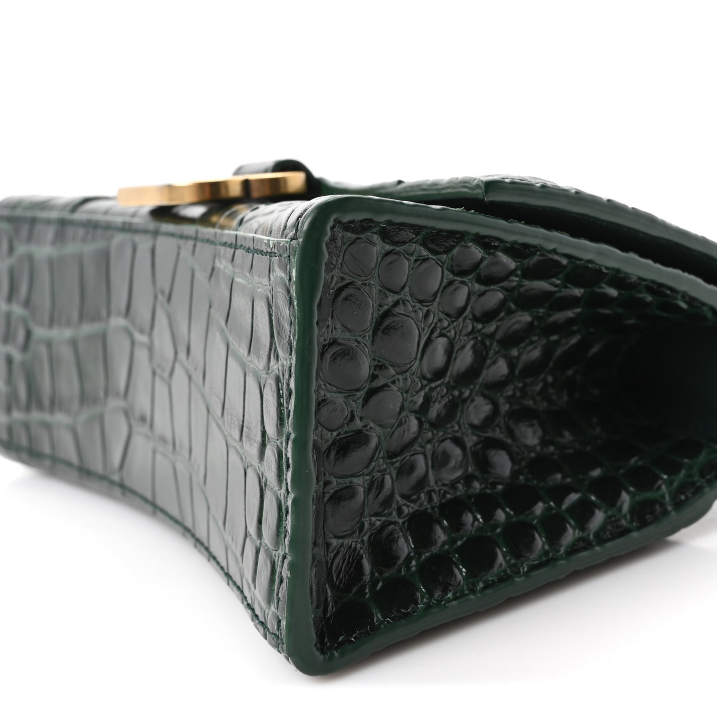 Shiny Calfskin Crocodile Embossed Hourglass Top Handle Bag XS Forest Green