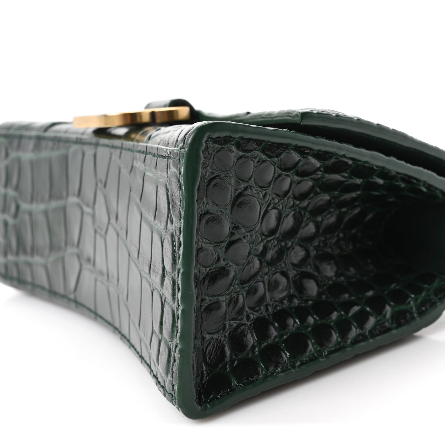 Balenciaga Shiny Calfskin Crocodile Embossed Hourglass Top Handle Bag XS Forest Green 9 of 9