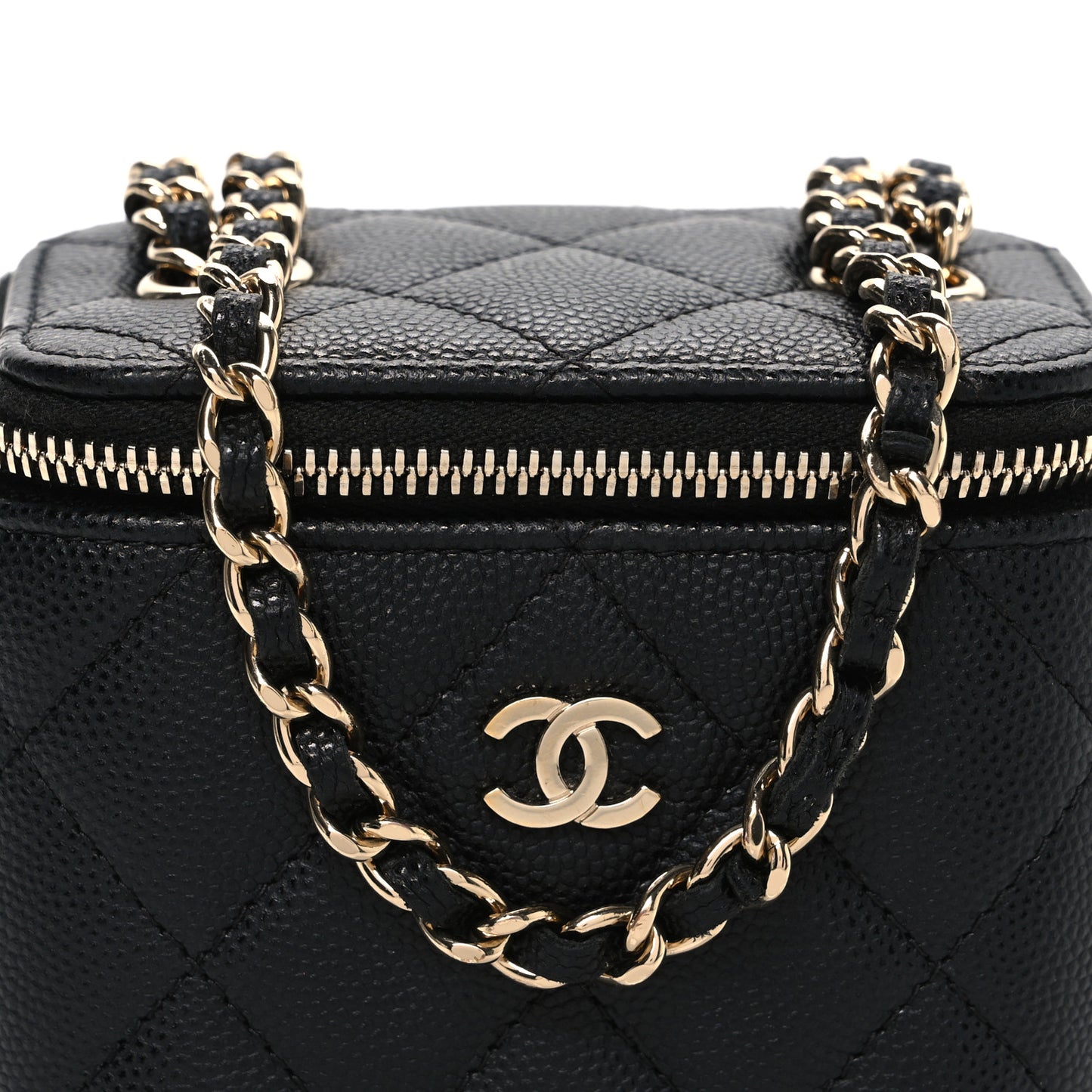 Caviar Quilted Mini Vanity Case With Chain Black