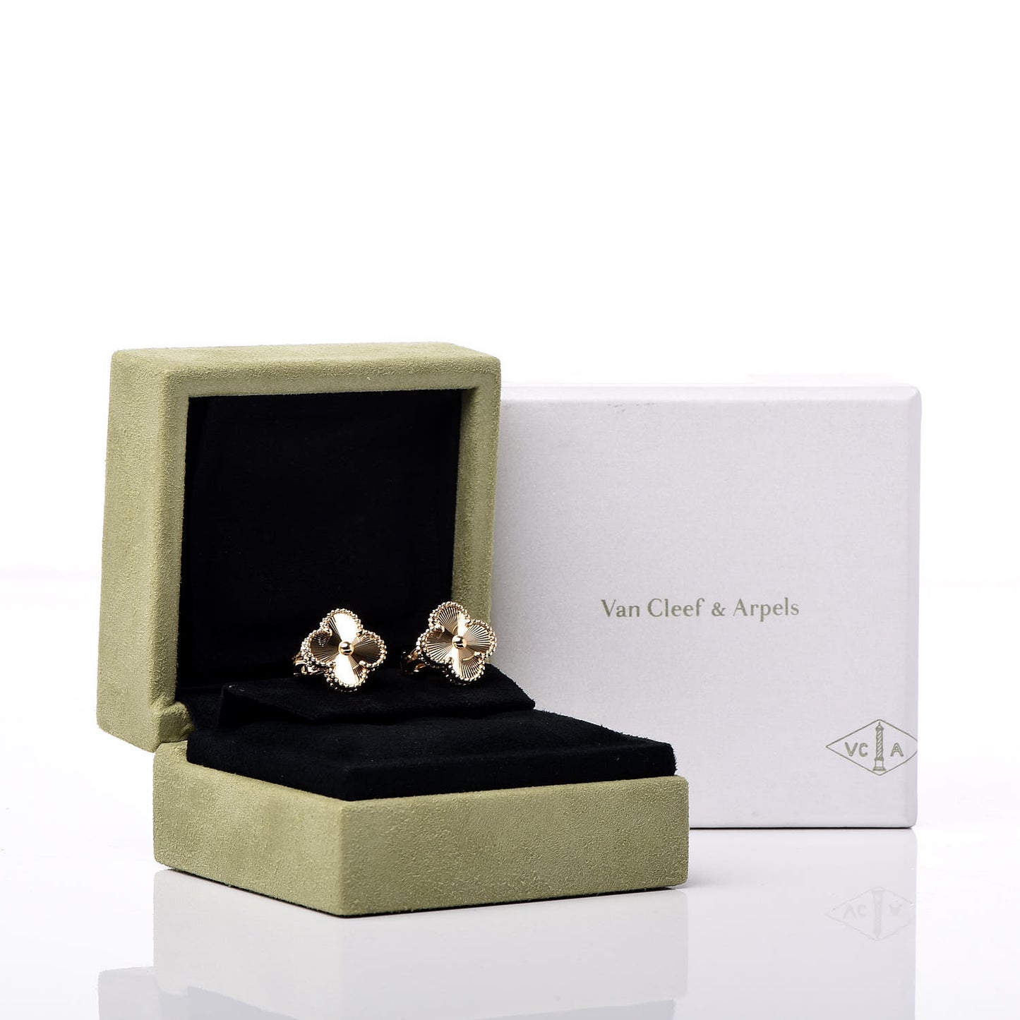 18K Yellow Gold Guilloche Vintage Alhambra Earrings