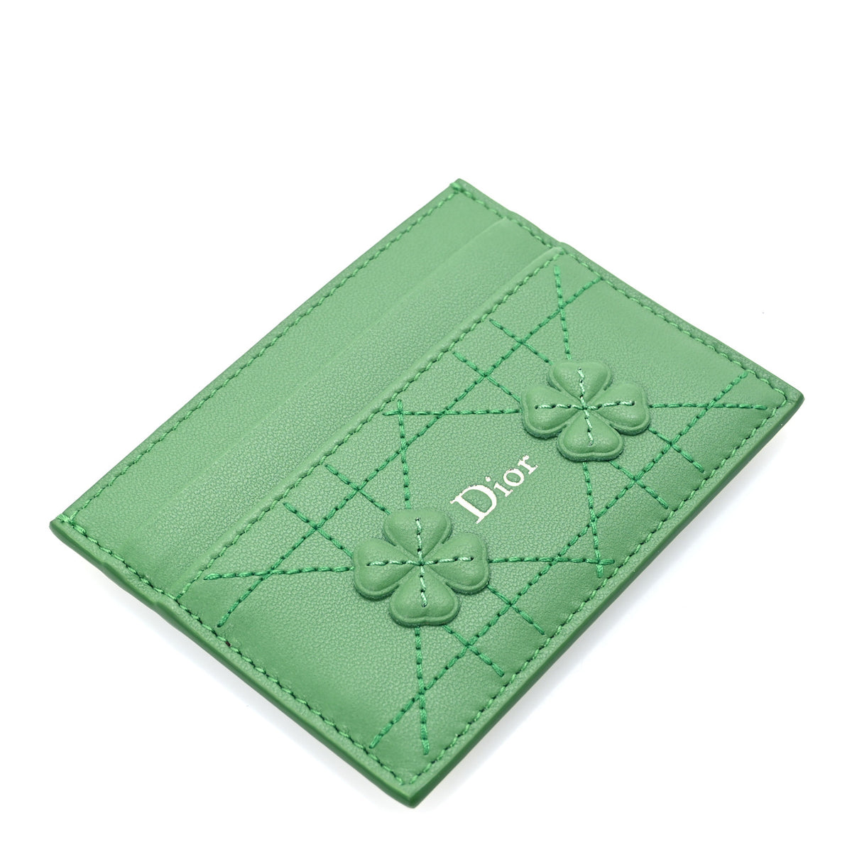 Christian Dior Lambskin Cannage Clover Embroidered Jardin Freesia Card Holder Green 4 of 8