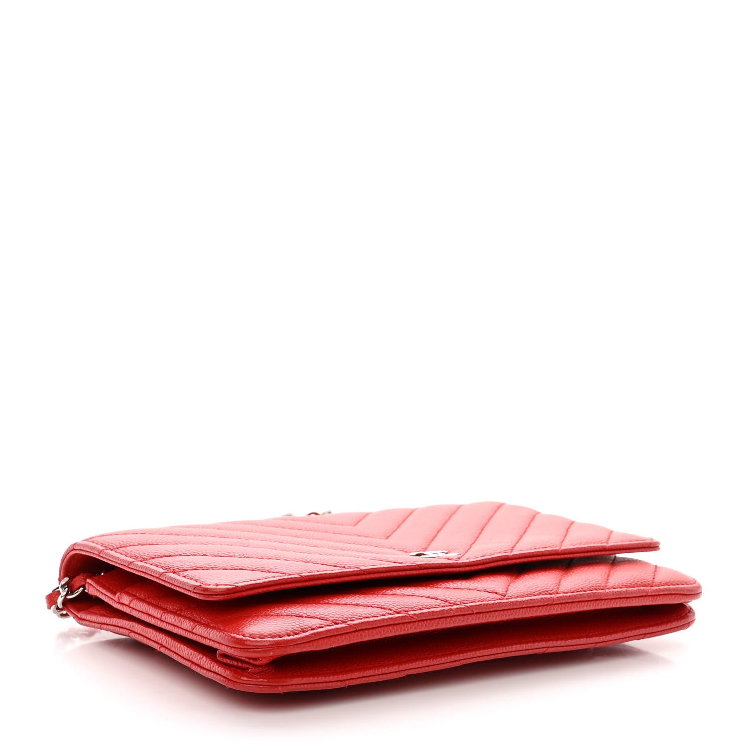 Chanel Caviar Flat Chevron Quilted Wallet On Chain WOC Red 4 of 14