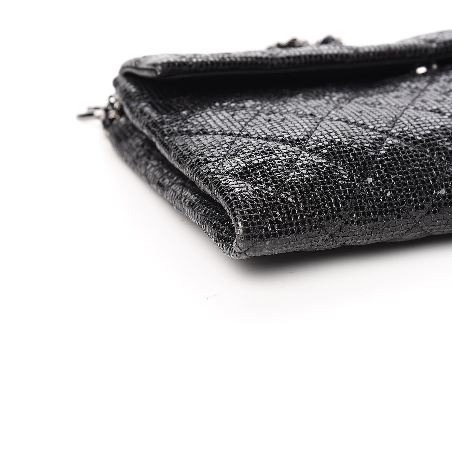 Iridescent Vinyl Quilted Clutch With Chain Black