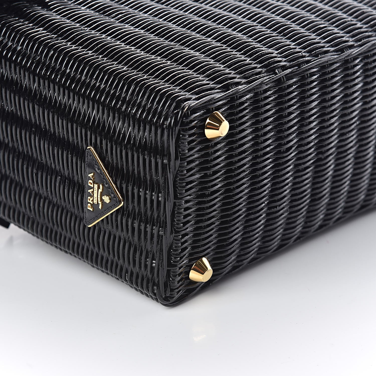 Prada Wicker Canvas Floral Embellished Shoulder Bag Black 8 of 9